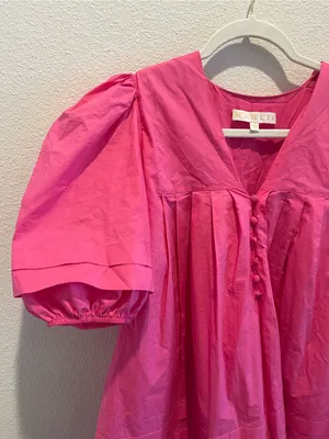 Karlie Mini Dress Hot Pink Small S puff sleeve boutique cotton thumbnail 3