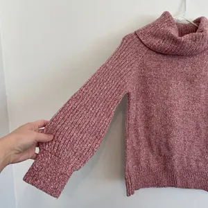 NINE WEST Cowlneck Sweater Mauve Pink White Marled Heather Cowl Neck Puff Sleeve thumbnail 7