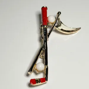 Gerrys Vintage Gold Tone Red Enamel Golf Club Brooch‎ Faux Pearl Pin thumbnail 2