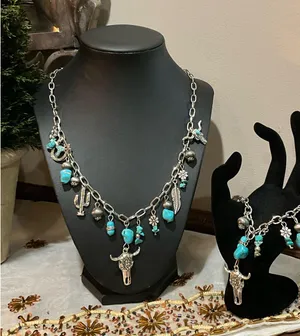 Southwestern turquoise and silver necklace and bracelet set thumbnail 3