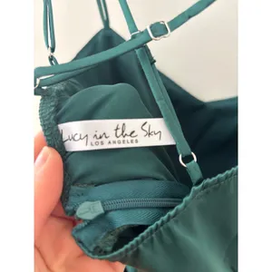 Lucy in the Sky Emerald Green Satin‎ Cowl Neck Cross Back Mini Dress Medium thumbnail 3