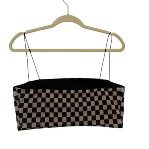 Reformation Womens Checkerboard Spaghetti Strap Crop Top Brown Tan Size L‎ thumbnail 2