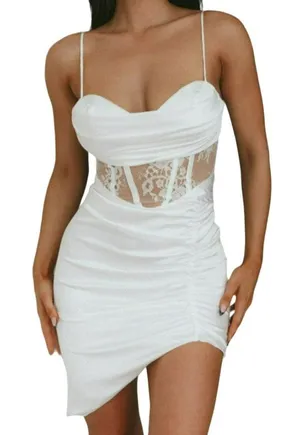 One and Only Collective Corset Style Lace Inset Mini Dress White Size Small NWT thumbnail 1