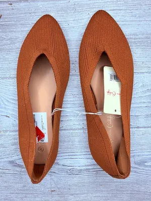 Nwt Jessica Carlyle pointed-toe ribbed knit ballet flat cognac slip ons size 8 thumbnail 1