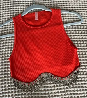 Red Beaded Fringe Crop Top thumbnail 1