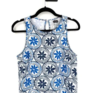 Mud Pie Shift Dress Womens Small Blue‎ White Floral Medallion Coastal Preppy Mod thumbnail 3