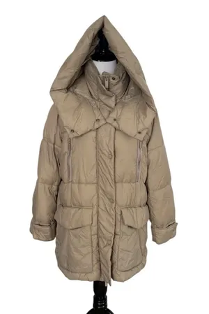 Zara Beige Puffy Coat Size Medium thumbnail 1