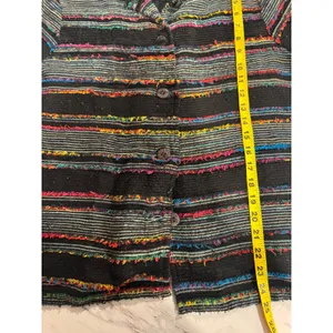 Coldwater Creek Women M Black Multi Color Striped Fringed Knit Artsy Boho Jacket thumbnail 5
