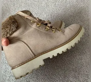 Ana Nelson Fur Lace Up Boots Hiking Sherpa Cream Beige Memory Foam Size 7.5 8 thumbnail 4