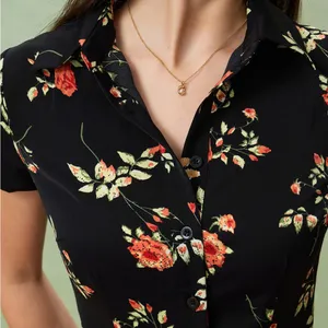 RIHOAS Black Floral Button A-Line Midi Dress M thumbnail 2