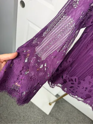 Ophelia Roe Purple Floral Lace Bell Sleeve Blouse Size S NWOT thumbnail 6
