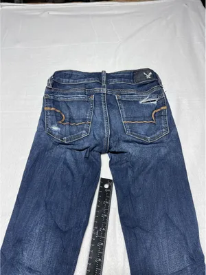 American Eagle Dark Wash Distressed Skinny Jeans Size 00 Regular thumbnail 2