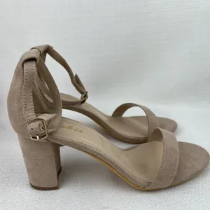 Ankis Women’s Open Toe Ankle Ng Sandal Nude Numeric 9‎ Suede Chunky Heel New! thumbnail 2