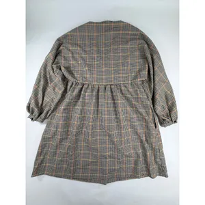 Zara TRF Plaid Babydoll Mini Dress Brown Orange Check Button Front Medium thumbnail 2