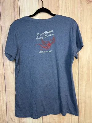 Harley-Davidson Blue V-Neck Tee with Red and White Skull Graphic thumbnail 4
