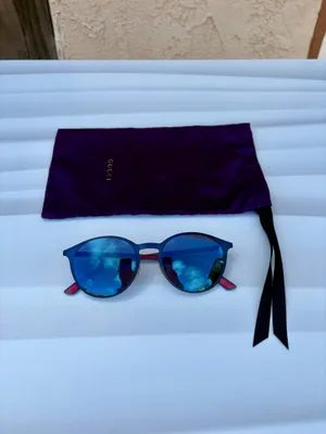 Gucci GG0504S-003 blue mirrored 52mm round unisex sunglasses thumbnail 5