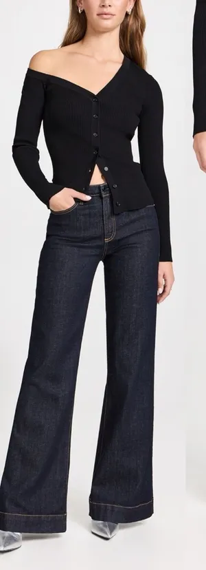 ASKK NY • Juniper Wide Leg Jean flare Olive Resin dark wash stretch trouser thumbnail 1