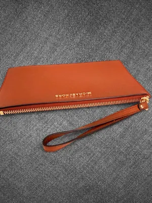Michael Kors Orange Pebbled Leather Zip Wristlet Clutch thumbnail 4