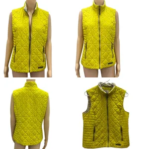 GH Bass and Co Quilted Vest Chartreuse Zip Front Fleece Collar Zip Pocket Medium thumbnail 4