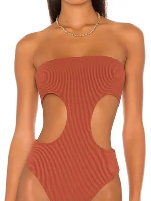 SUPERDOWN Darcey Cut Out Bodysuit - Rust thumbnail 1
