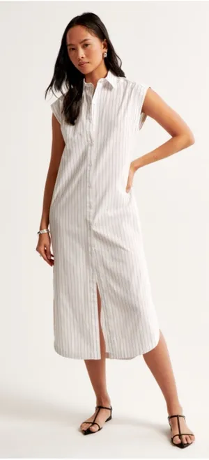NWT Abercrombie & Fitch Button-Through Midi Shirt Dress Size XL Petite White thumbnail 1