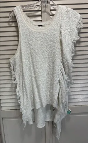 Free People Knit Soft Sweater Shark Sleeveless Raw Fringe Size Sm‎ Ivory thumbnail 1