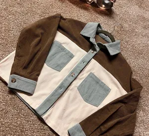 Colorblock corduroy jacket with functioning buttons. Tan Size M thumbnail 2