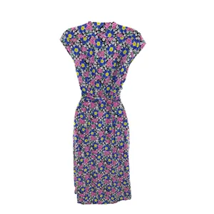 J.Crew Women XXSP Floral Wrap Midi Dress Cap Sleeve Blue Pink Yellow‎ New L4210 thumbnail 4