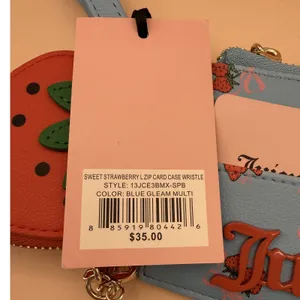 Juicy Couture Sweet Strawberry Zip‎ Card Case Wristlet Blue 13JCE3BMX-SPB NEW thumbnail 5