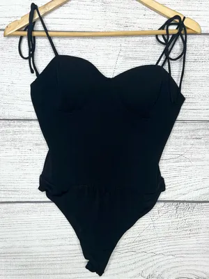 Lulu's Black Bustier Structured Cup Sweetheart Shoulder Tie Bodysuit Size Medium thumbnail 1