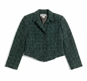 Carlisle Green Boucle Tweed Cropped Blazer Womens 8 Green Wool‎ Blend thumbnail 1