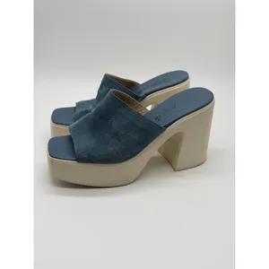 Free People Zoe Platform Sandals 39 Blue Suede Chunky Block Heel Square Toe Mule thumbnail 7