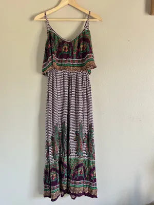Anthropologie RAGA Boho Printed Maxi Dress | Tiered Sleeveless Slip Dress | Women's Size Small thumbnail 2