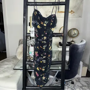 Aritzia Sunday Best XXS Caruso Black Floral Mesh Midi Dress Ruched Bodycon New thumbnail 6