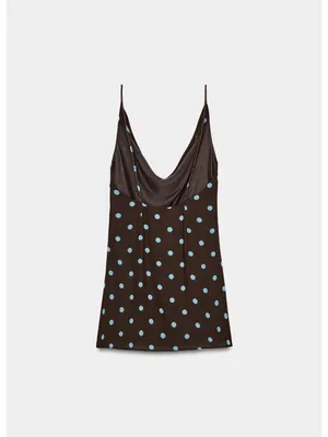 Zara Brown Mini Dress with Blue Polka Dots thumbnail 7