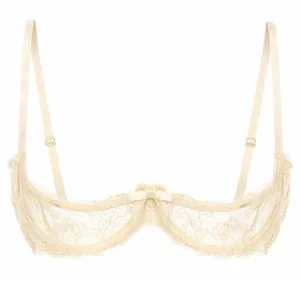 IEFIEL Women Sheer Lace Bra 1/4 Cups Push Up Underwired Bra. Size S thumbnail 1