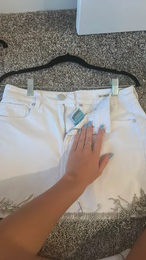 BlankNYC rhinestone denim skirt fringe white thumbnail 3