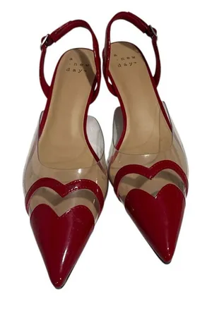 A New Day Red and Clear Heart Heels NWOT thumbnail 1