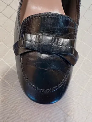 Enzo Angiolini Black Leather Kitten Heel Pumps with Bow thumbnail 3