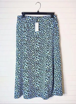 Sugar Lips Satin Animal Print Blue Midi Skirt thumbnail 1