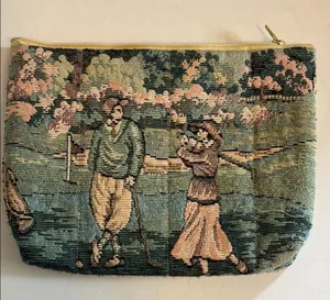 Vintage Embroidered Tapestry Clutch Golf Design With Man And Woman Awesome Bag thumbnail 1
