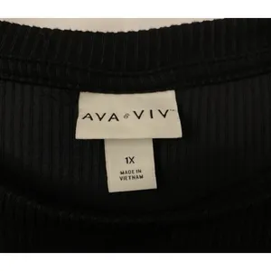 Ava &‎ Viv Cutout Top Womens 1X Black Ribbed Short Sleeve Plus Sz Stretch Blouse thumbnail 4