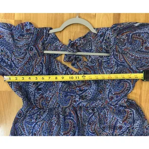 Kojooin Puff Sleeve Tie Back Ruffled Dress Navy Paisley Women’s XL NWT thumbnail 8