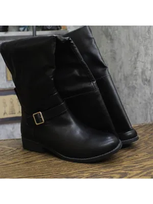 NWT Sun + Stone Anyaa Wide-Calf Buckled Over-the-Knee Boots Black 8.5M-WC thumbnail 3