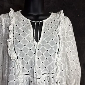Anthropologie Thames Dress White Eyelet Cotton Womens 4 3/4 Sleeve Mini Boho thumbnail 4
