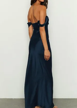 Satin off the shoulder maxi dress amazon thumbnail 3