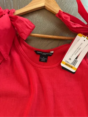 French Connection Red Tie-Shoulder Ribbed Tank Top thumbnail 2