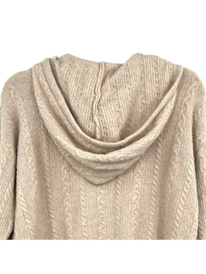 Pink Rose Cable Knit Zip-Up Hoodie Beige Size Medium NWT Balletcore Coquette thumbnail 4