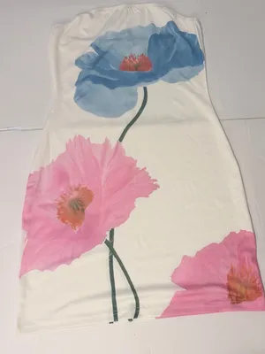 Strapless Mini Dress White Blue Pink Poppy Floral Stretch Size M No Tag thumbnail 6