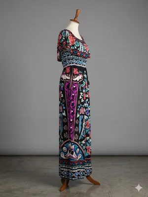 Flying Tomato Bohemian Floral Print Off-the-Shoulder Peacock Maxi Dress Size M thumbnail 2